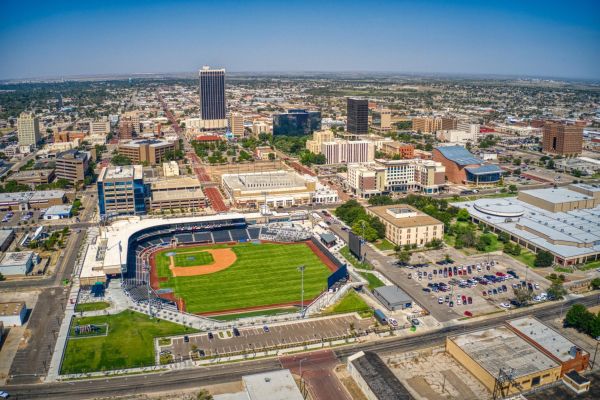 Aerial View of Downtown Amarillo, Texas in Summer